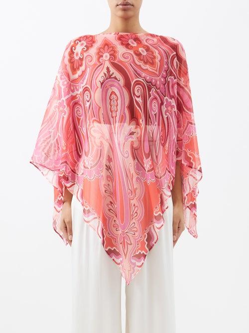 Etro - Paisley-print Chiffon Top - Womens - Pink Print