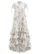 Erdem - Aurelio Ruffled Floral-jacquard Maxi Dress - Womens - White Multi