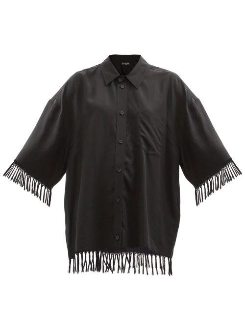Balenciaga - Oversized Fringed Shirt - Womens - Black