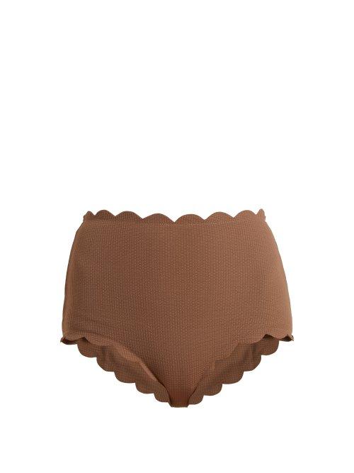 Matchesfashion.com Marysia - Santa Monica Scallop Edged Bikini Briefs - Womens - Brown