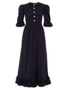 Matchesfashion.com Batsheva - Puff Sleeve Cotton Corduroy Dress - Womens - Navy