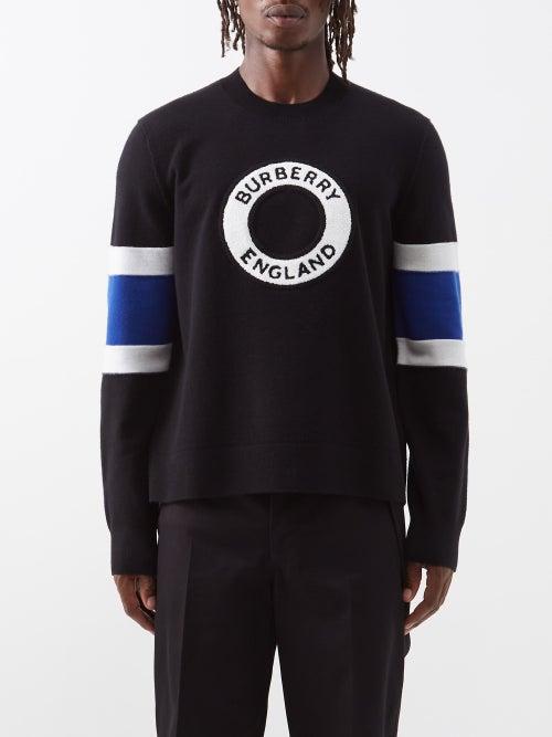Burberry - Hurley Towelling-logo Wool-blend Sweater - Mens - Black Multi