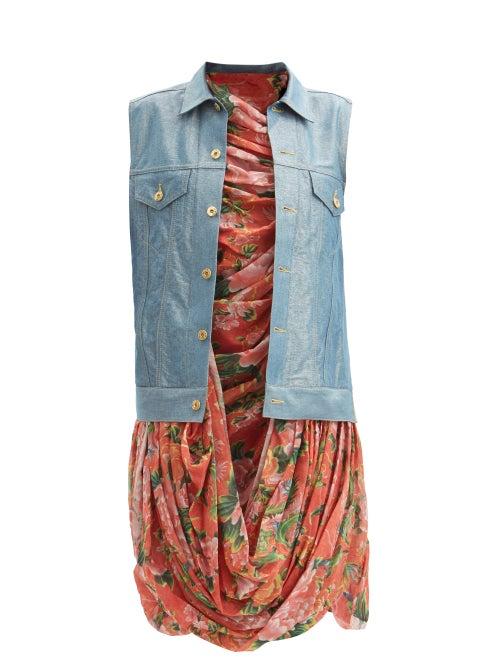 Junya Watanabe - Layered Floral-print Cotton-voile Dress - Womens - Red Multi