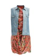 Junya Watanabe - Layered Floral-print Cotton-voile Dress - Womens - Red Multi