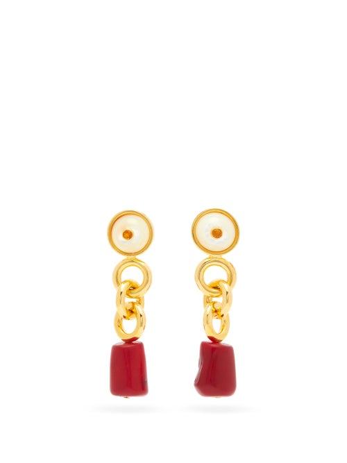 Matchesfashion.com Lizzie Fortunato - Eden Coral, Citrine & Gold-plated Earrings - Womens - Red