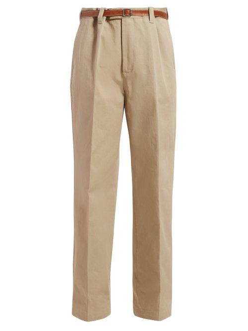 Matchesfashion.com Bottega Veneta - Leather Belted Straight Leg Twill Trousers - Womens - Beige