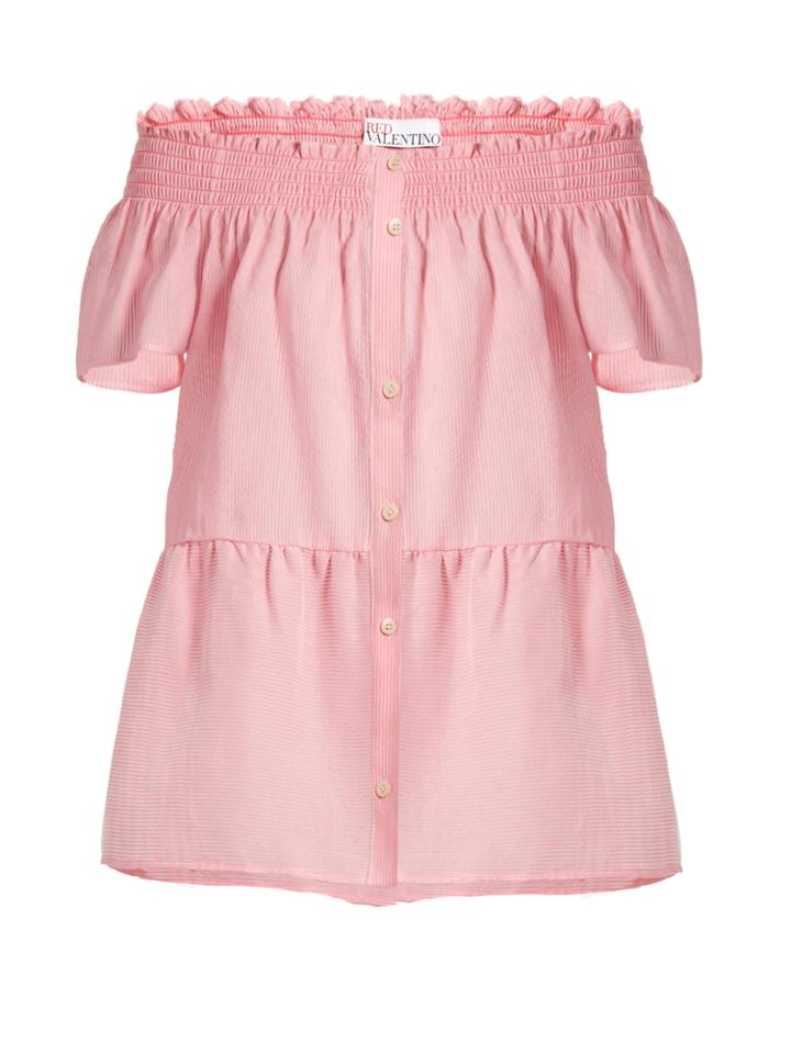 Redvalentino Striped Off-the-shoulder Cotton-blend Top