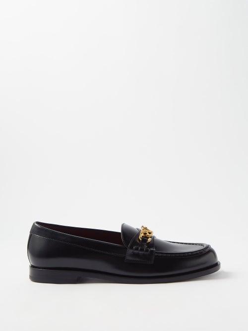 Valentino Garavani - V-logo Chain Leather Loafers - Womens - Black