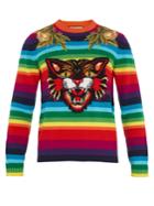 Gucci Angry Cat-intarsia Striped Wool Sweater