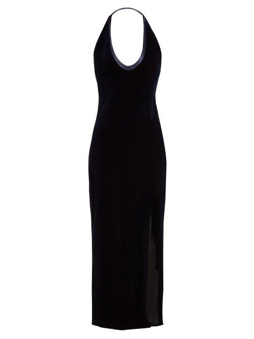 Matchesfashion.com Galvan - Ellipse Scoop Neck Velvet Dress - Womens - Navy
