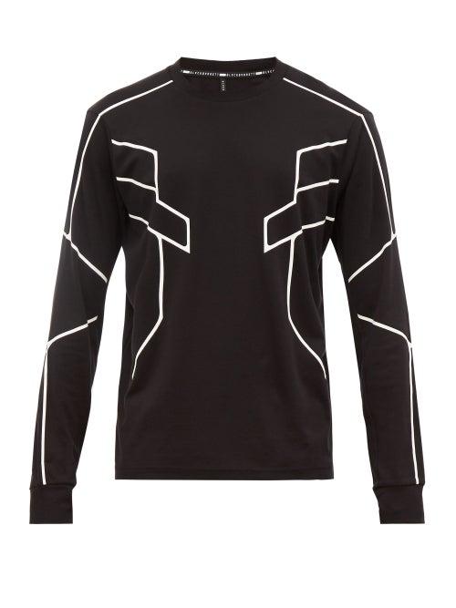 Matchesfashion.com Blackbarrett By Neil Barrett - Geometric Print Cotton Jersey Long Sleeved T Shirt - Mens - Black