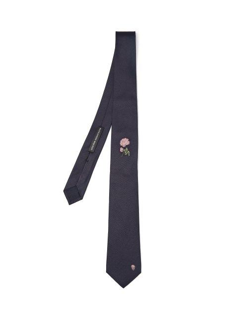 Matchesfashion.com Alexander Mcqueen - Rose Embroidered Skull Tie - Mens - Navy