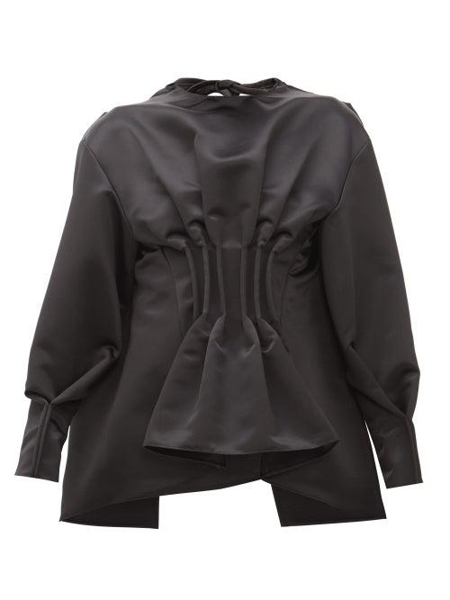 Matchesfashion.com A.w.a.k.e. Mode - Gathered Peplum-ruffle Satin Top - Womens - Black