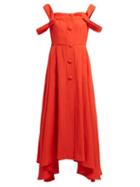 Matchesfashion.com Isa Arfen - Positano Off The Shoulder Crepe Midi Dress - Womens - Red