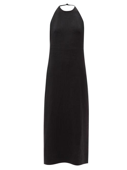 Ladies Beachwear Three Graces London - Harisha Plunge-back Linen-voile Dress - Womens - Black