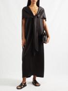 Toteme - Knot-front V-neck Satin Cape Dress - Womens - Black