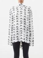Balenciaga - Garde Robe Bb-jacquard Silk Blouse - Womens - White Black