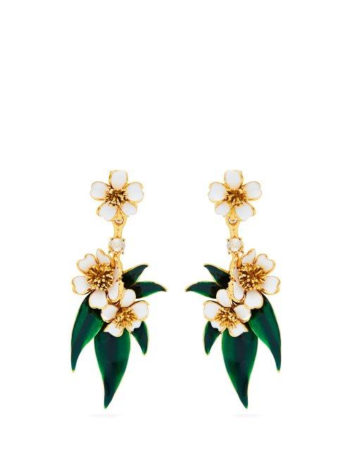 Matchesfashion.com Oscar De La Renta - Delicate Flower Clip On Earrings - Womens - White