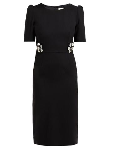 Matchesfashion.com Goat - Hush Floral Embellished Wool Crepe Midi Dress - Womens - Black
