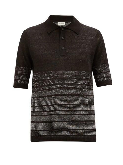 Matchesfashion.com Saint Laurent - Lurex-striped Linen-blend Knit Polo Shirt - Mens - Black Silver
