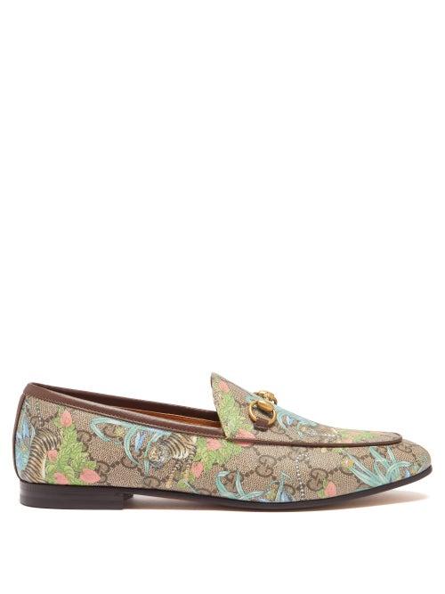 Gucci - Jordaan Tiger-print Canvas Loafers - Womens - White Multi