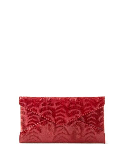 Saint Laurent - Lizard-effect Leather Clutch - Womens - Red