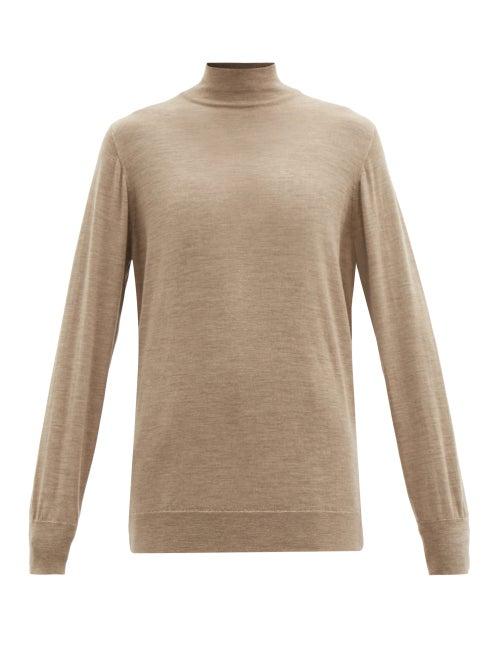 Matchesfashion.com Connolly - Longline Stand-neck Wool Sweater - Womens - Camel