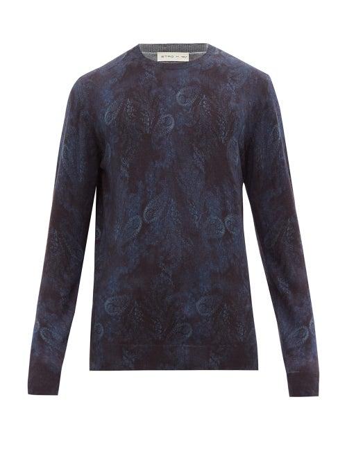 Matchesfashion.com Etro - Paisley Print Wool Sweater - Mens - Blue