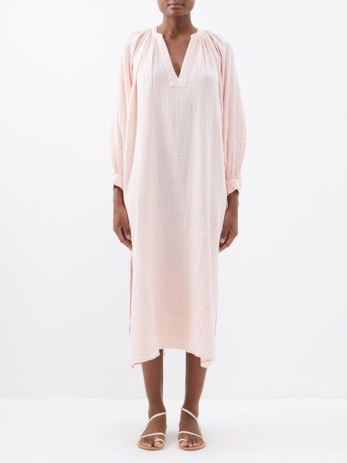 Anaak - Julia Organic Cotton-gauze Midi Dress - Womens - Pale Pink