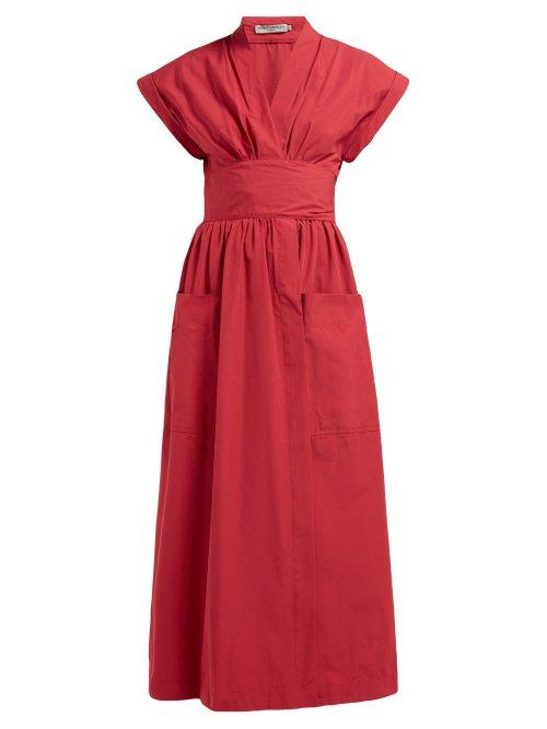 Matchesfashion.com Three Graces London - Clarissa Cotton Midi Dress - Womens - Red