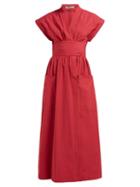 Matchesfashion.com Three Graces London - Clarissa Cotton Midi Dress - Womens - Red