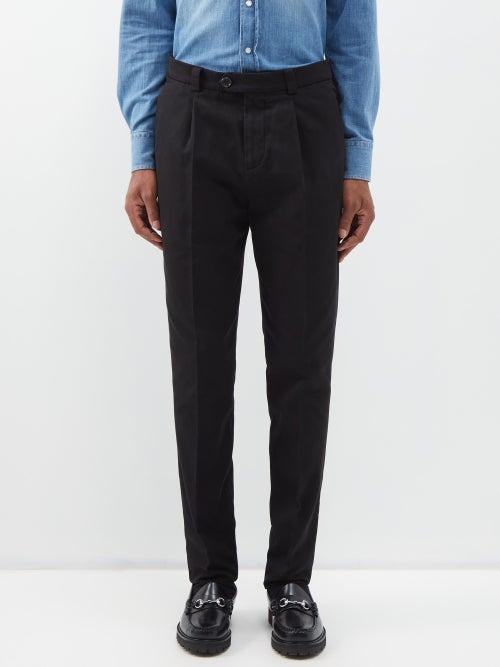 Brunello Cucinelli - Pleated Cotton-gabardine Trousers - Mens - Black