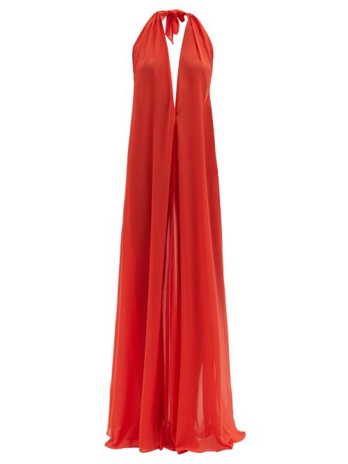 Matchesfashion.com Adriana Degreas - Halterneck Georgette Maxi Dress - Womens - Red