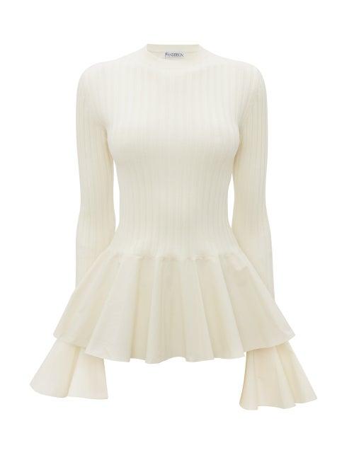 Jw Anderson - Fluted Ribbed-knit Sweater - Womens - White