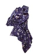 Matchesfashion.com Self-portrait - Ruffled Floral Print Satin Top - Womens - Navy