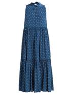 Matchesfashion.com Asceno - Polka Dot Tiered Silk Crepe Midi Dress - Womens - Navy