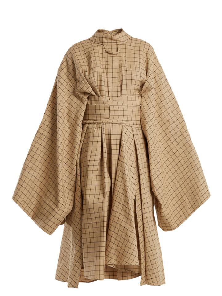 A.w.a.k.e. Checkered Kimono-sleeved Cotton Shirtdress