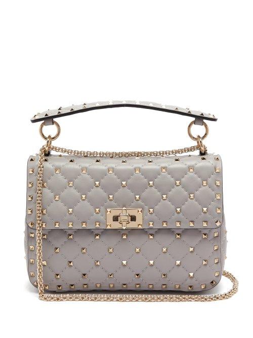 Matchesfashion.com Valentino - Rockstud Spike Medium Quilted Leather Shoulder Bag - Womens - Light Grey