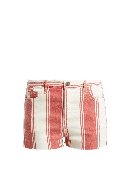 Matchesfashion.com Frame - Le Cut Off Striped Shorts - Womens - Red Multi