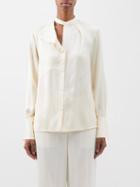 Jil Sander - Asymmetric Drape-lapel Silk-satin Blouse - Womens - Ivory