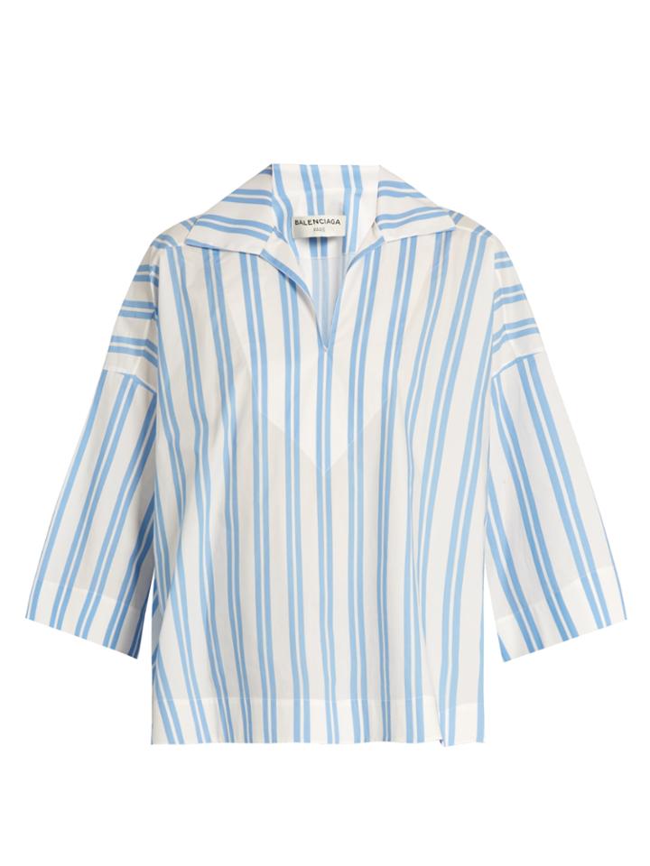 Balenciaga Striped V-neck Cotton Blouse