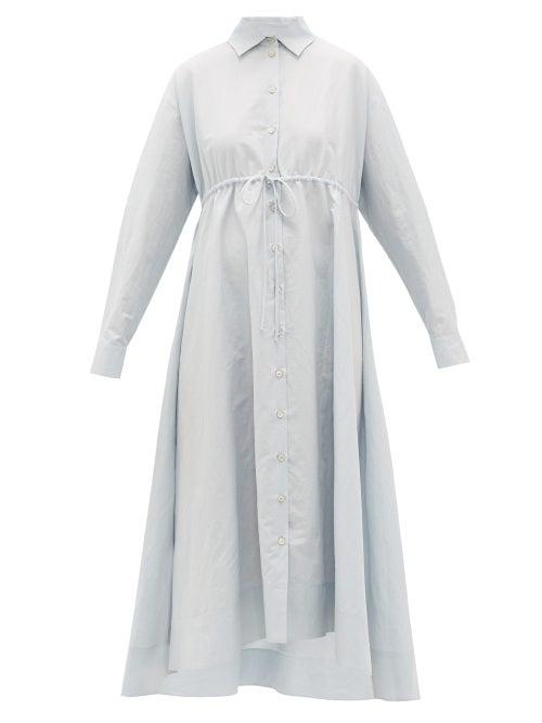 Matchesfashion.com Brock Collection - Dip-hem Cotton-blend Shirt Dress - Womens - Light Blue