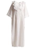 Matchesfashion.com Three Graces London - Inez Ruffled Linen Kaftan - Womens - White