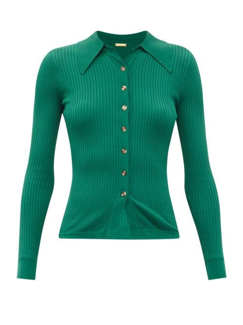 Matchesfashion.com Dodo Bar Or - Kanya Exaggerated-collar Ribbed Shirt - Womens - Green
