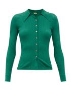 Matchesfashion.com Dodo Bar Or - Kanya Exaggerated-collar Ribbed Shirt - Womens - Green