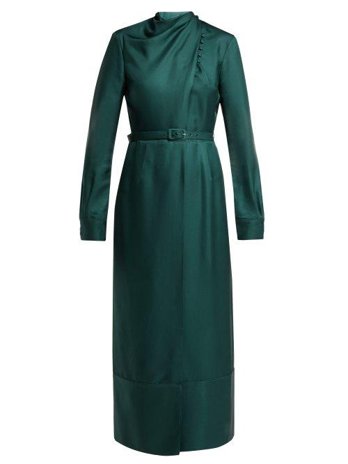 Matchesfashion.com Gabriela Hearst - Josefina Silk Belted Midi Dress - Womens - Green