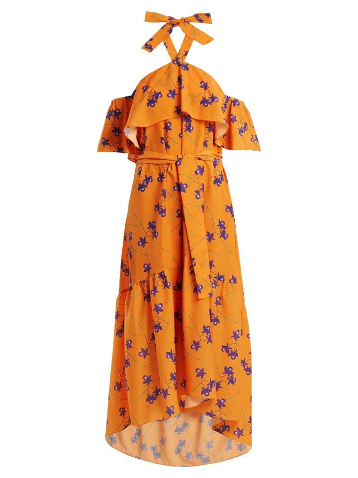 Borgo De Nor Josephine Orchid-print Off-the-shoulder Dress