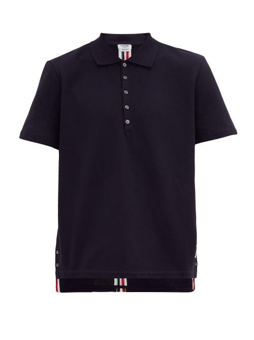 Matchesfashion.com Thom Browne - Tricolour-stripe Cotton Polo Shirt - Mens - Navy