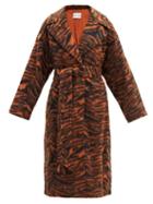 Matchesfashion.com Stand Studio - Pam Belted Tiger-jacquard Wool-blend Coat - Womens - Black Beige