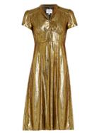 Matchesfashion.com Hvn - Morgan Short Sleeved Lam Dress - Womens - Gold
